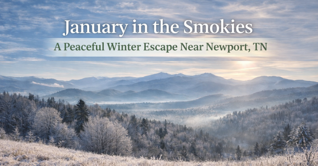 januaanuary Winter Views in the Smokies Near Newport TNry-winter-view-smokies Winter mountain view near Newport Tennessee with soft clouds and peaceful scenery